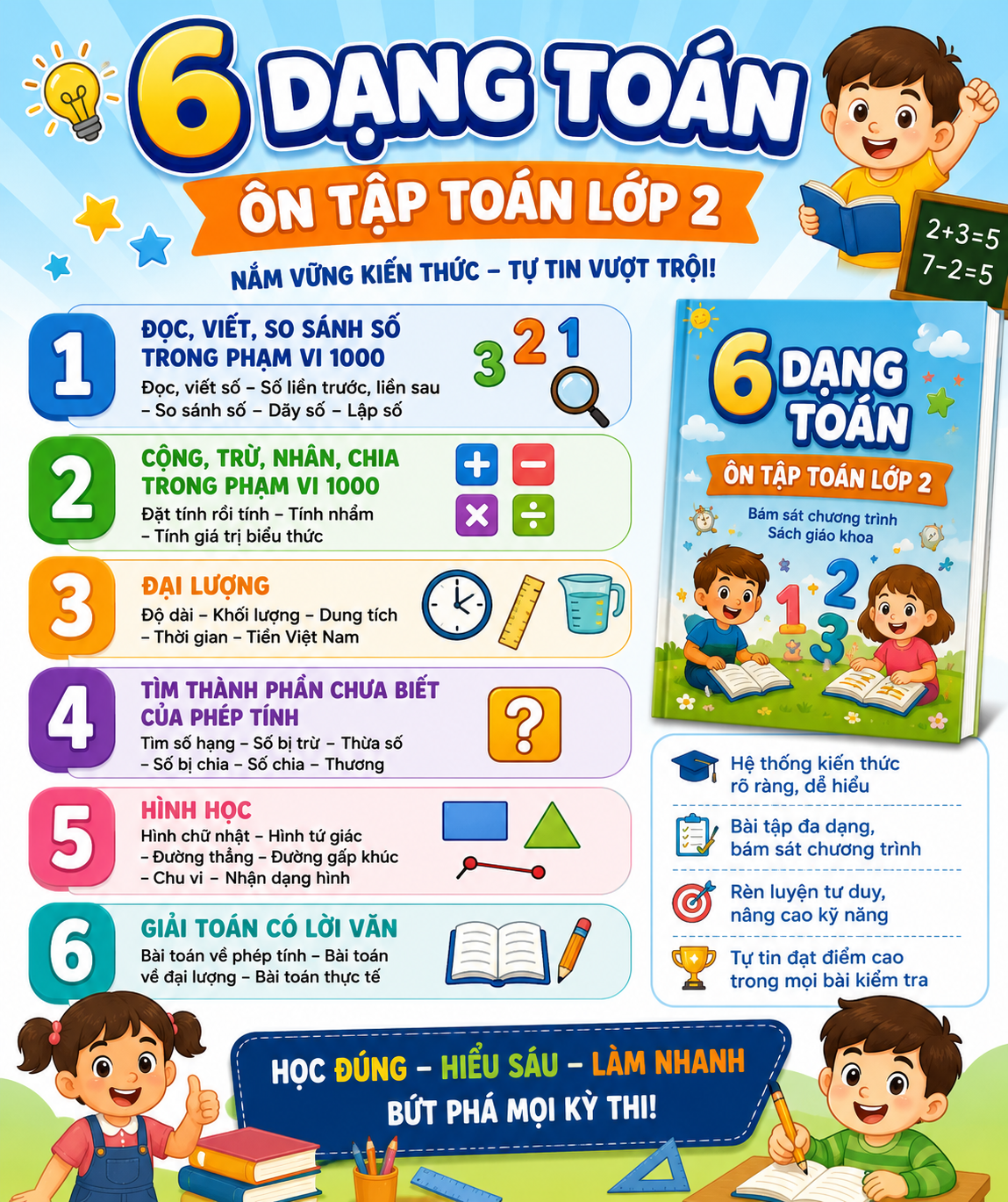 6 dạng toán ôn tập dành cho lớp 2